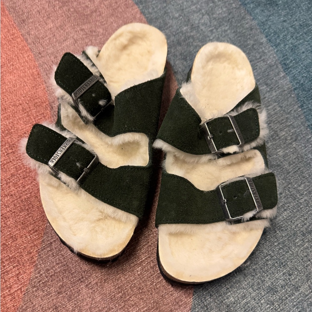 Birkenstock Arizona Shearling Suede Leather Mountain View Green Sandals EU39 - Picture 4 of 9